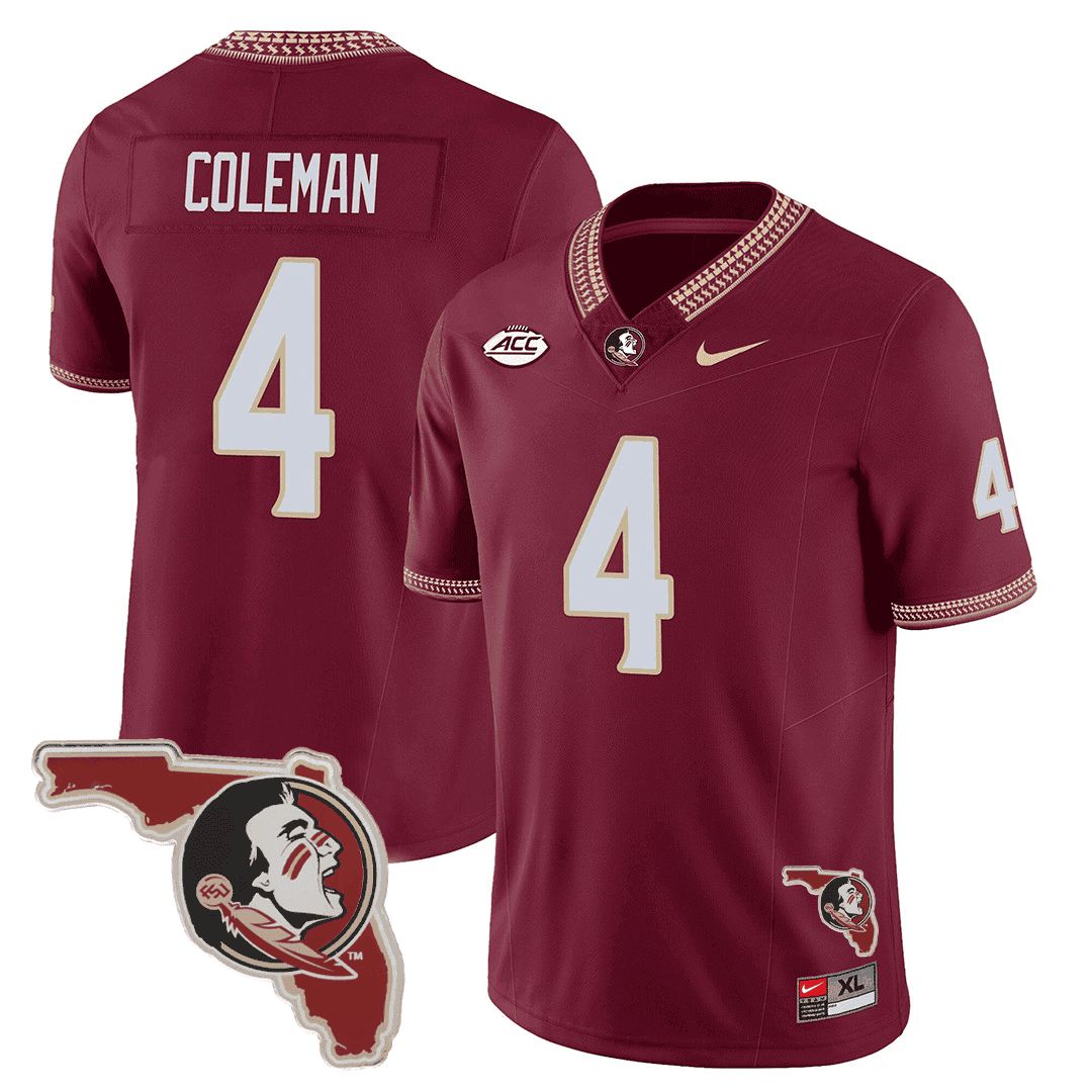 Men Florida State Seminoles #4 Coleman Red 2024 Nike Map Patch Limited NCAA Jersey